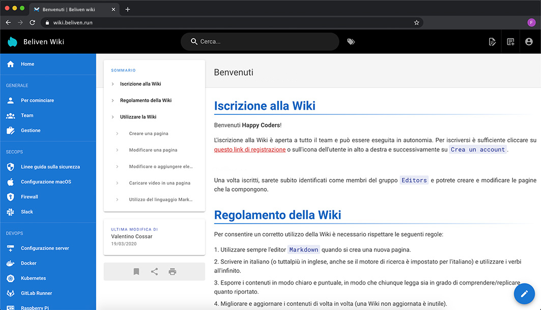 Beliven Wiki dashboard